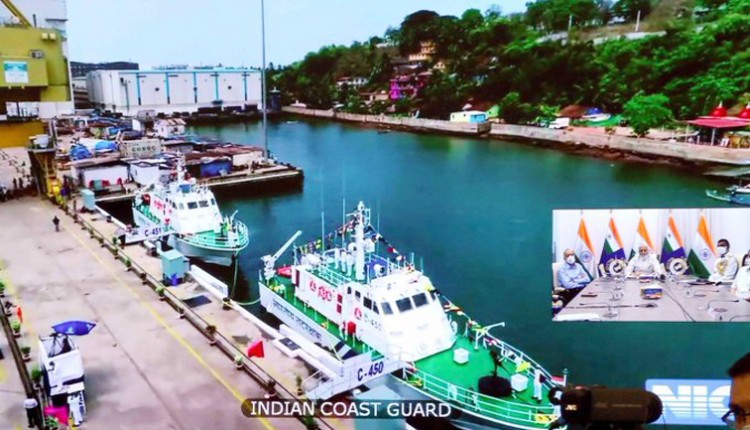 defense minister rajnath singh coast guard ships and boats launched in goa