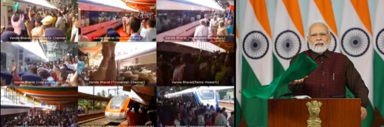 prime minister flags off nine new vande bharat express trains