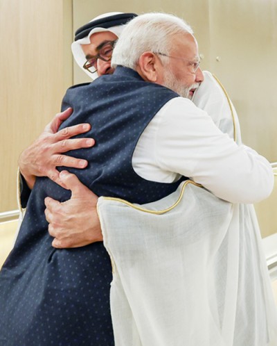 uae sheikh warmly embraces modi