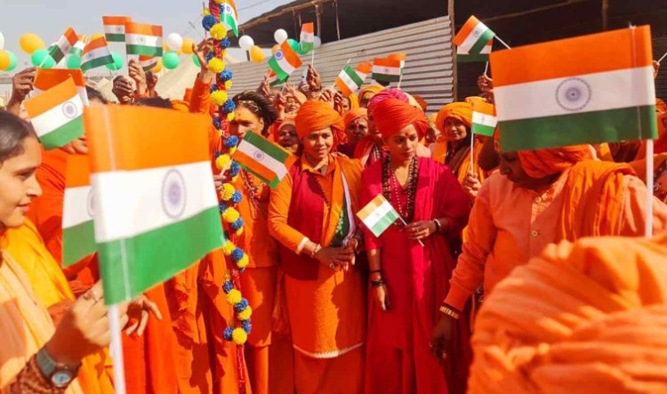 divine and grand maha kumbh painted in the colors of tricolor