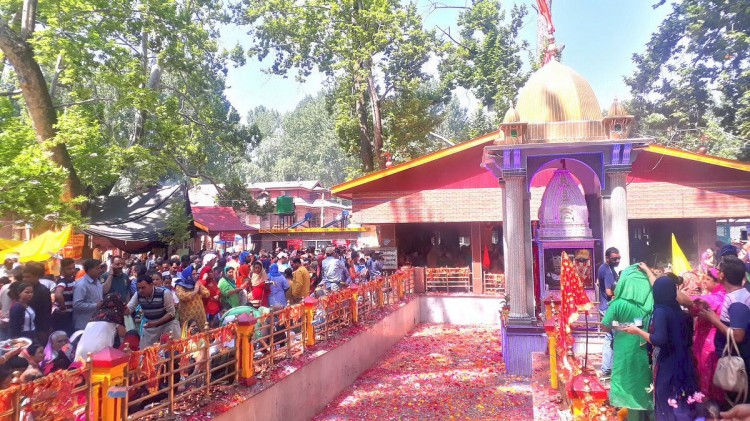 the faithful reached the mata kheer bhavani temple on jyestha ashtami