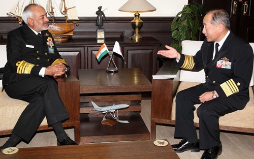 the chief of naval staff, admiral D.K. joshi meeting the chief of staff, japan maritime self defence force, admiral katsutoshi kawano