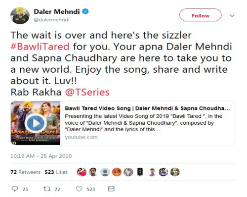 dellor mehndi and sapna chaudhary on social media