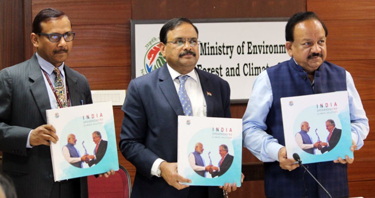 dr. harsh vardhan releasing a publication on climate actions in india titled