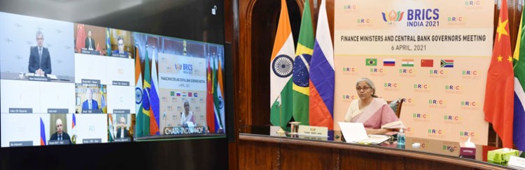 nirmala sitharaman virtually chairing a meeting of the brics finance ministers and bank governors