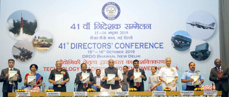 rajnath singh releasing a compendium, during the 41st directors' conference of drdo