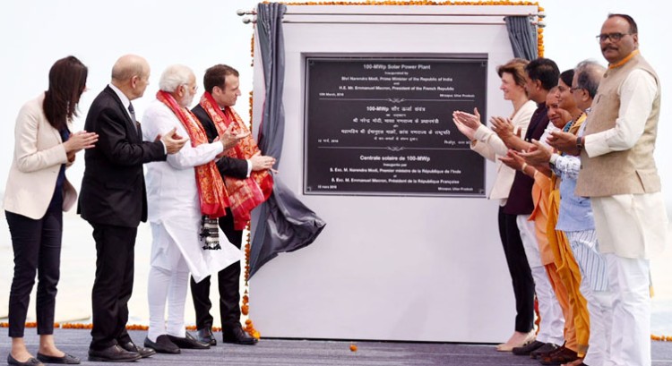 pm narendra modi and president of france solar plant launched