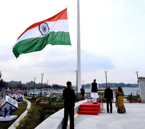 pm narendra modi flying high mast flag in port blair