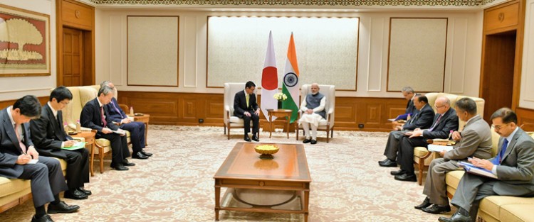 japan's foreign minister taro kono and pm narendra modi