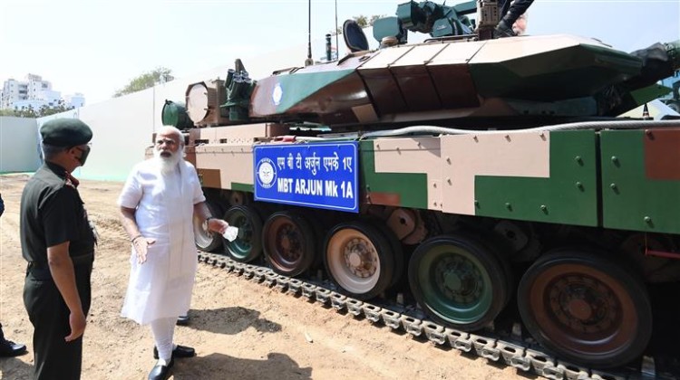 narendra modi at the hand over ceremony of the arjun main battle tank (mk-1a) to the army