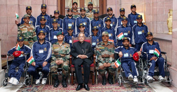 pranab mukherjee with a group of differently abled children from the remote area of banihal in jammu and kashmir