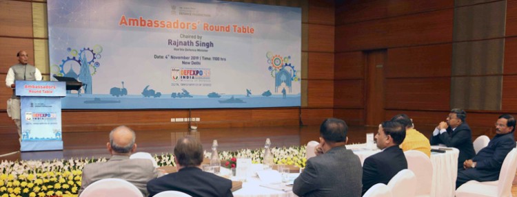 rajnath singh addressing the ambassadors' round table conference on defexpo 2020