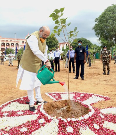 amit shah planting at crpf camp in gurugram