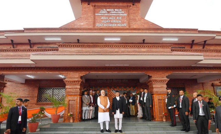 pm narendra modi and k.p. sharma oli at the inauguration of the pashupati nath dharamshala