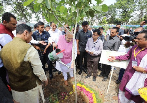 amit shah planting a tree during the ceremony of 'mission million trees'