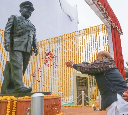 defense minister unveils life-size statue at tons bridge school