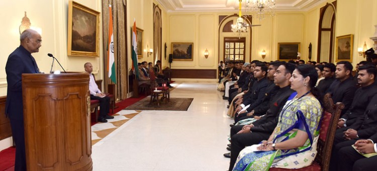 ram nath kovind with probationers of the indian forest service