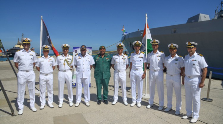 india's ins sahyadri and kolkata arrive at port moresby