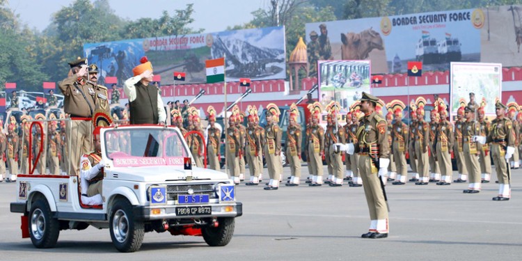 nityanand rai inspecting the parade at the 55th raising day parade of border security force