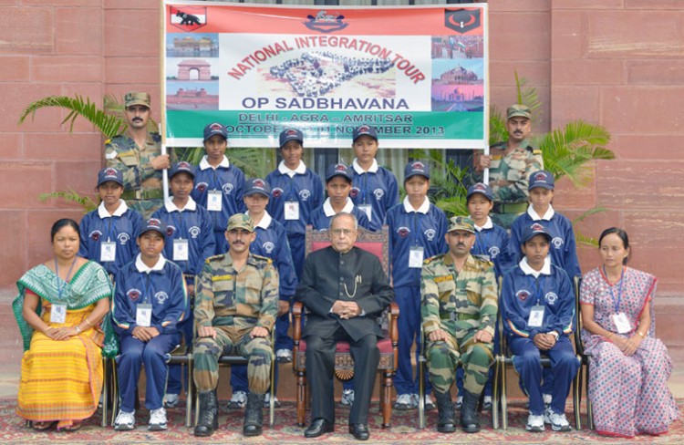 pranab mukherjee, students & teachers from batasipur, dist. sonitpur, assam