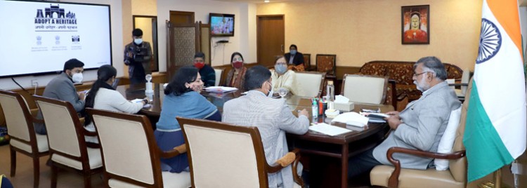 prahlad singh patel chairing a meeting on 'adopt a heritage' project review