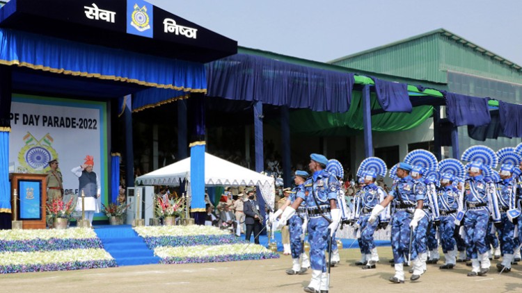 amit shah inspecting the 83rd raising day parade of the crpf in jammu