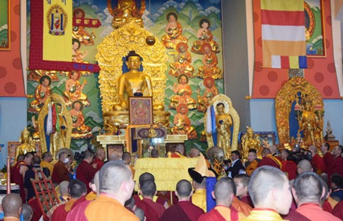 homage to lord buddha in gandan monastery on buddha day in mongolia