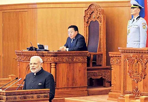 prime minister narendra modi addressing the mongolia parliament