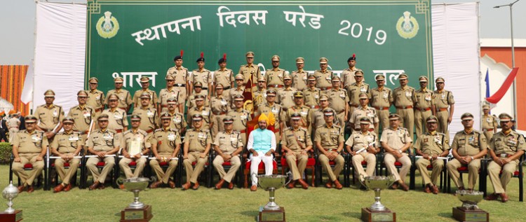 g. kishan reddy in a group photograph, during the 58th raising day celebrations of the itbp